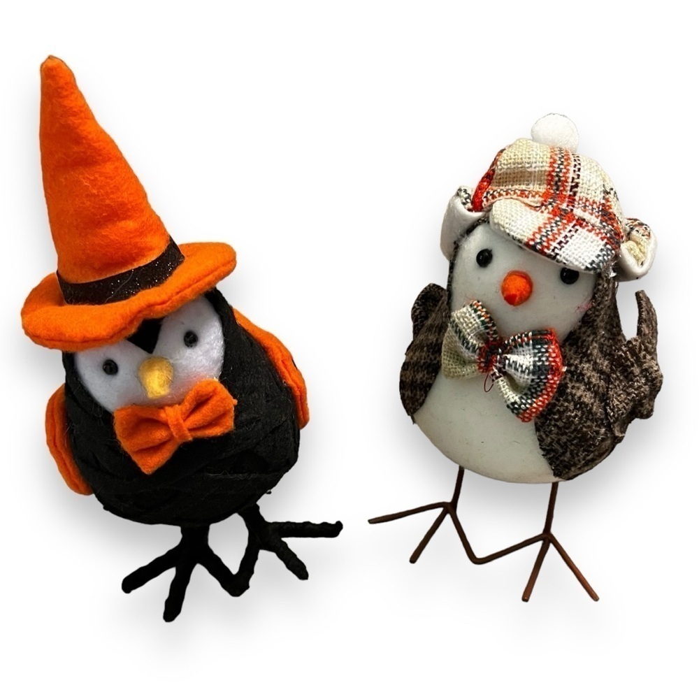 TWO Birds Target 2016 Rare Witch + Hobby Lobby Fall Bird Plaid Cap Bow Tie Decor